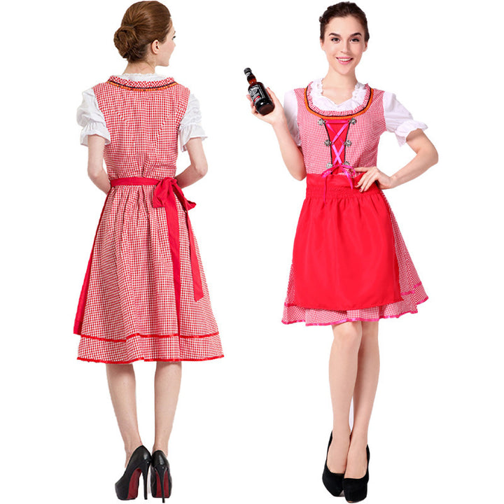 Damen nan traditionelles Oktoberfest Dirndl Set mit Schnürung, kariertem Rock und Schürze Echo Archiv