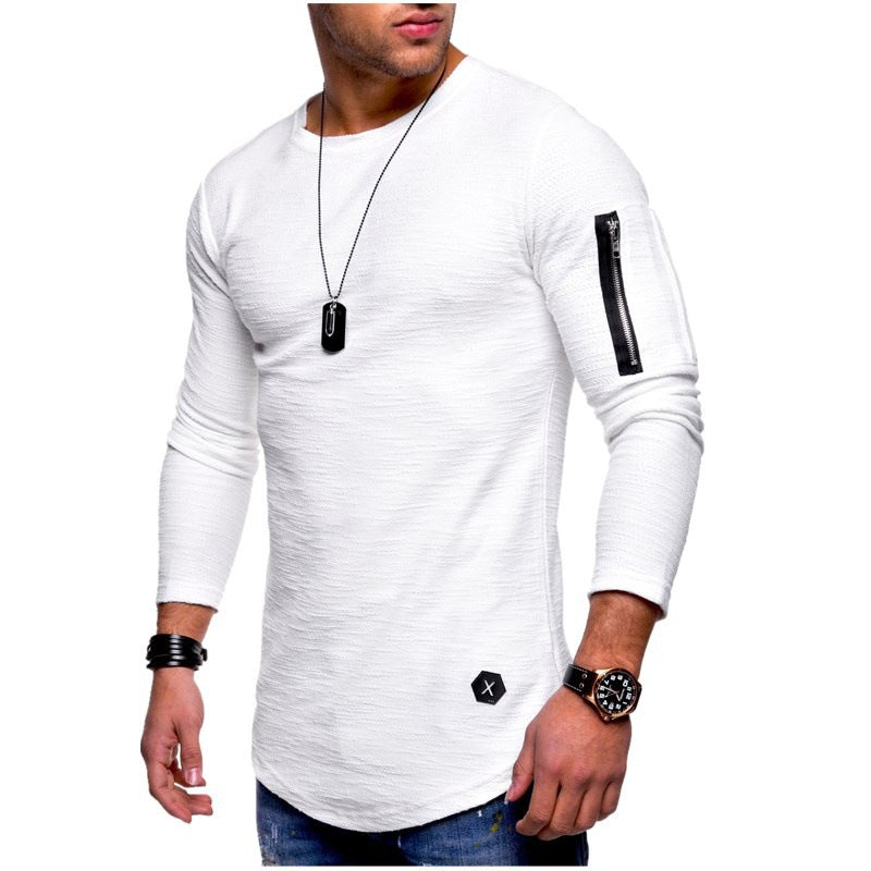Herren Langarmshirt mit modernem Texturmuster und praktischer Armtasche Echoarchiv