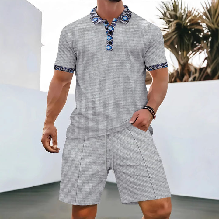 Herren Polohemd mit modernem Muster und Kontrastdetails Echoarchiv