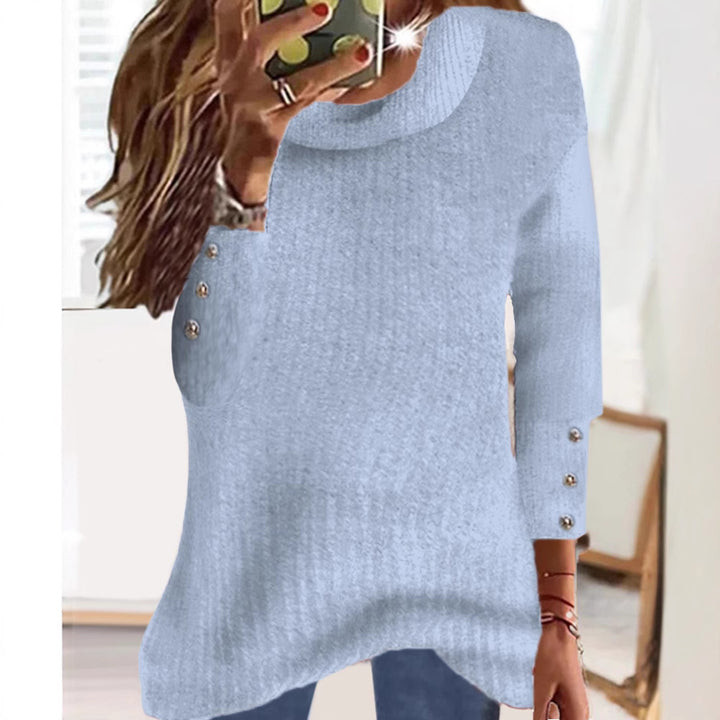 Damen Locker Feinstrickpullover mit Rundhalsausschnitt und dekorativer Knopfblende an den Ärmeln Echoarchiv