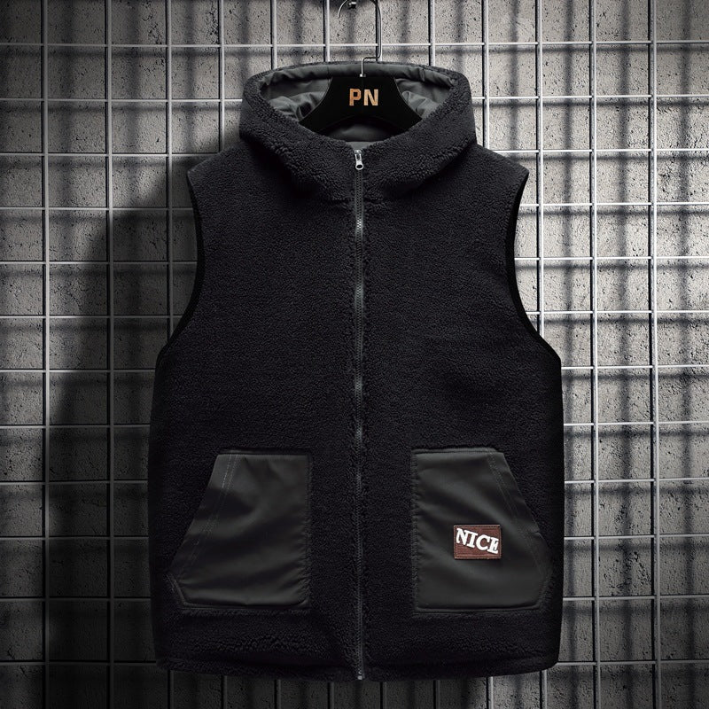 Herren Teddy-Fleece-Weste mit Stehkragen, Reißverschluss und aufgesetzten Taschen – Marzano