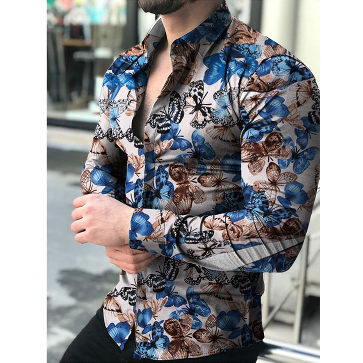 Herren Langarmhemd mit floralem Schmetterlingsdesign Echoarchiv