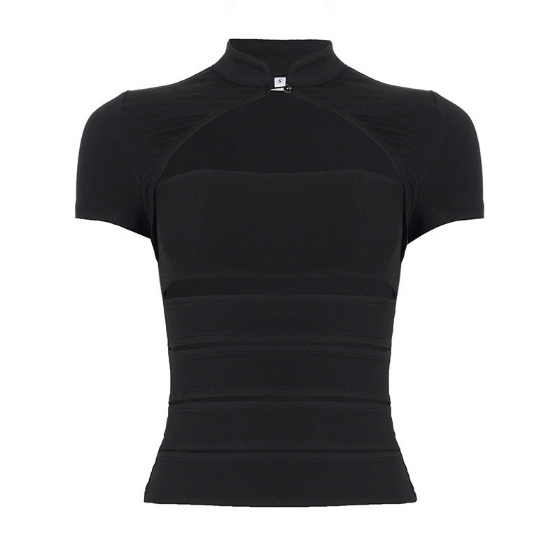 Damen Cropped Blusenshirt aus strapazierfähigem Stretchmaterial mit elegantem Stehkragen Echo Archiv