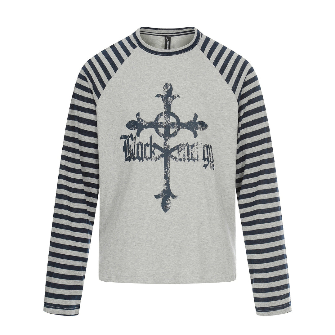 Herren Langarm-Raglanshirt mit Streifenärmeln und Vintage-Print Echoarchiv