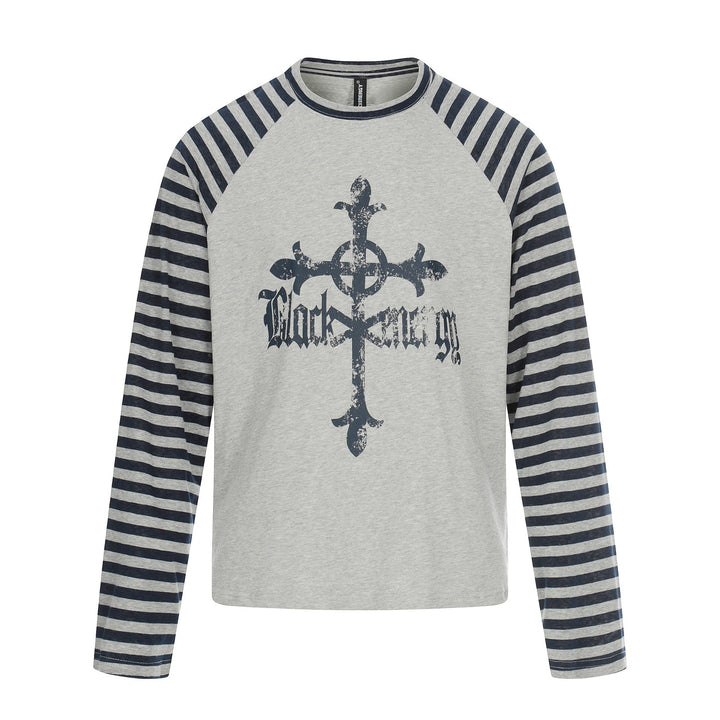 Herren Langarm-Raglanshirt mit Streifenärmeln und Vintage-Print Echoarchiv