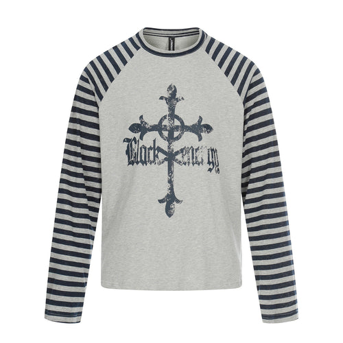 Herren Langarm-Raglanshirt mit Streifenärmeln und Vintage-Print Echoarchiv
