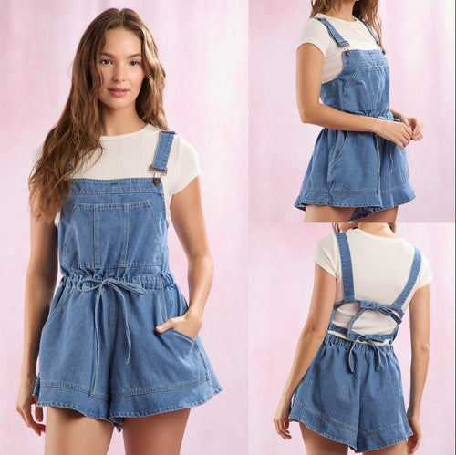 Damen Denim-Latzoverall mit verstellbaren Trägern und Taillenzug Echo Archiv