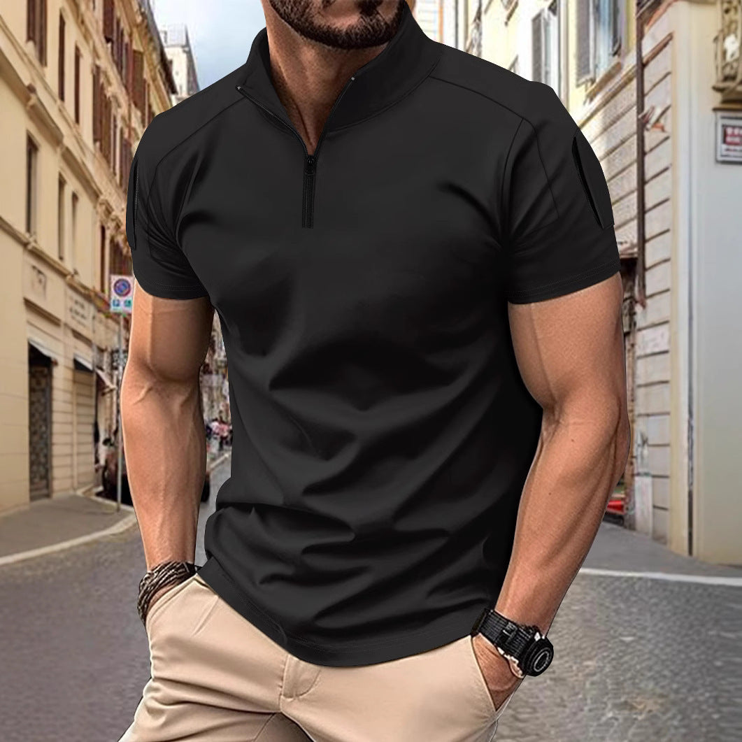 Herren Sportliches Kurzarm-Zip-Hemd Echoarchiv
