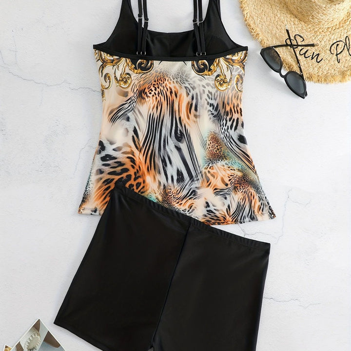 Damen Sportliches Tankini-Set mit modischem Animal-Print und Boxershorts Echo Archiv