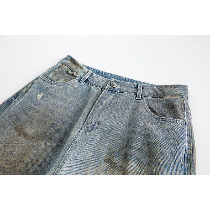 Damen Weite Baggy-Jeans mit hohem Bund, Used-Waschung und Rissdetails Echo Archiv