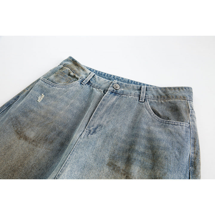 Damen Weite Baggy-Jeans mit hohem Bund, Used-Waschung und Rissdetails Echo Archiv