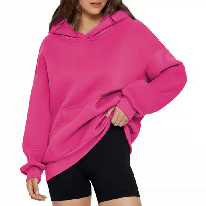 Damen weicher Oversize-Kapuzenpullover mit asymmetrischem Saum Kängurutasche und überschnittener Schulter – Auréline