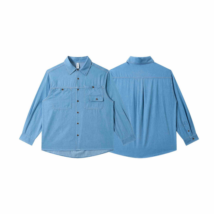 Herren Leichtes Worker-Denim-Hemd mit Boxy-Schnitt, doppelter Brusttasche und gerundetem Saum Echoarchiv