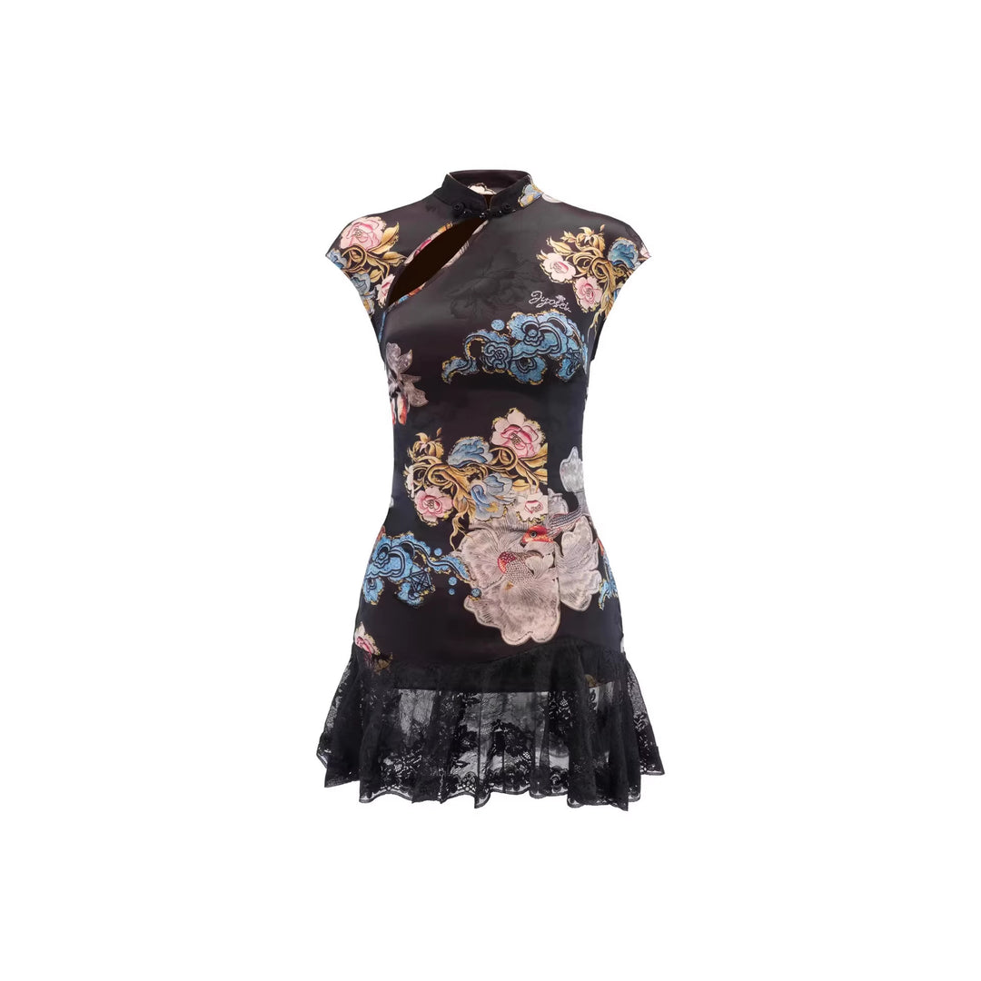 Damen Kurzärmliges Blumenkleid mit Spitzenunterrand Echo Archiv