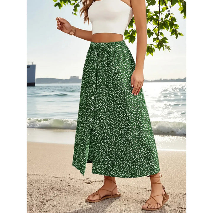 Damen Maxirock mit floralem Design und Knopfdetails Echo Archiv