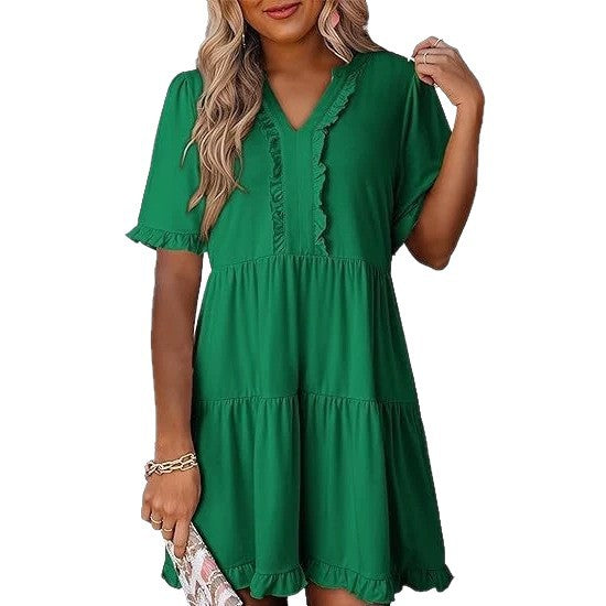 Damen nan leichtes Swingkleid mit V-Ausschnitt, gestufter Rockpartie und zarten Volants Echo Archiv