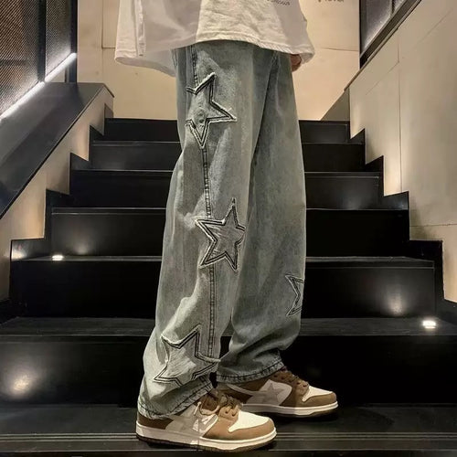Herren lässige Jeans mit Sterne-Stickerei Echoarchiv