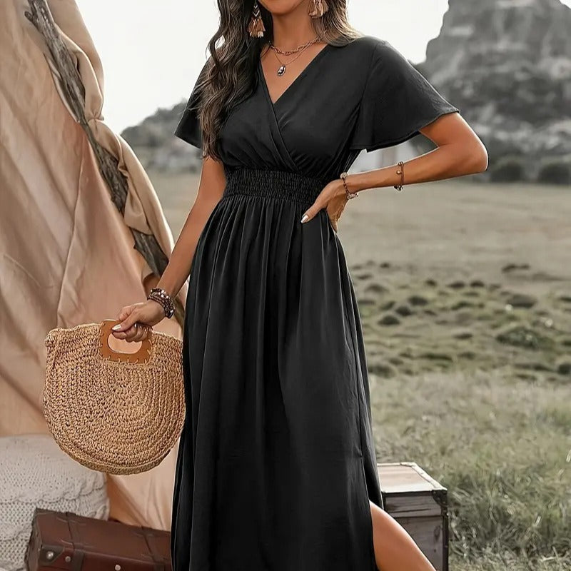 Damen Maxikleid mit fließendem Schnitt und Wickeldetails Echoarchiv