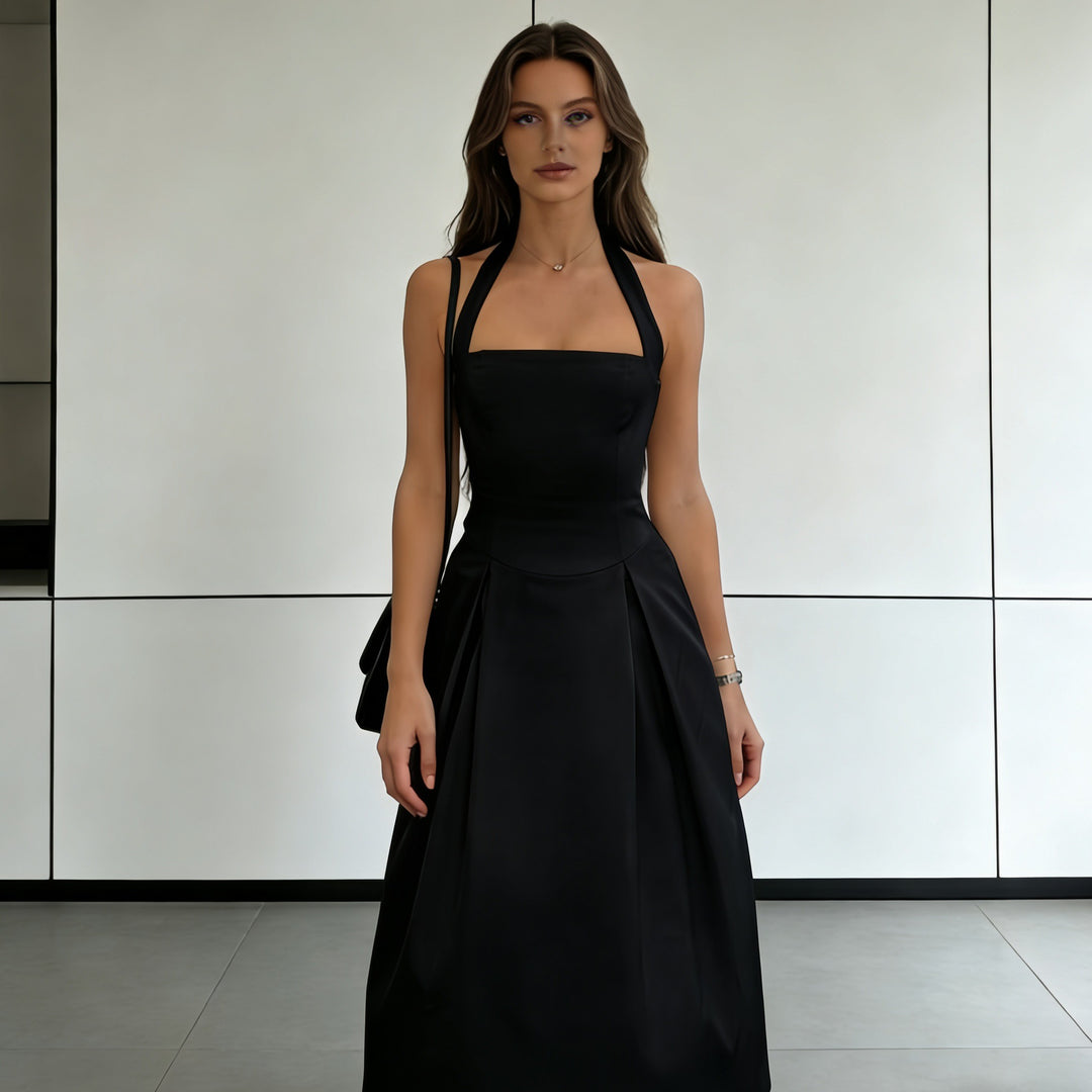 Damen Elegantes Midikleid mit tiefem V-Ausschnitt und stilvollem Faltenrock Echo Archiv