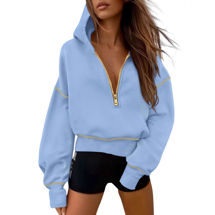 Damen nan cropped Kapuzenpullover mit halbem Reißverschluss und voluminösen Ballonärmeln Echo Archiv