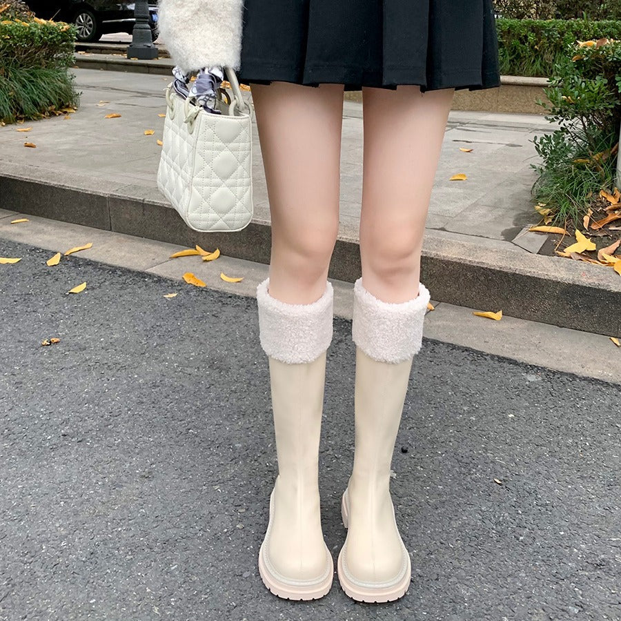 Damen Kniehohe Stiefel mit Teddyfutter-Bündchen und geformter Plateau-Sohle Echo Archiv
