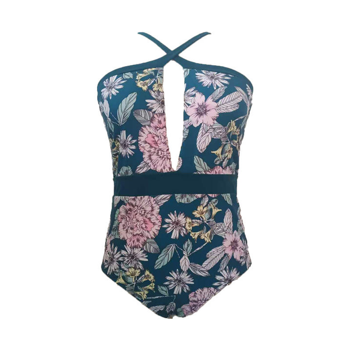 Damen Sportlicher Badeanzug mit tiefem V-Ausschnitt und floralem Design Echo Archiv