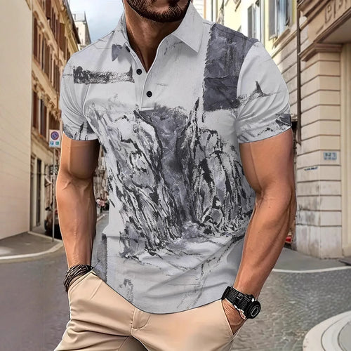 Herren Kurzarm Poloshirt mit kreativem Grafikdesign Echoarchiv