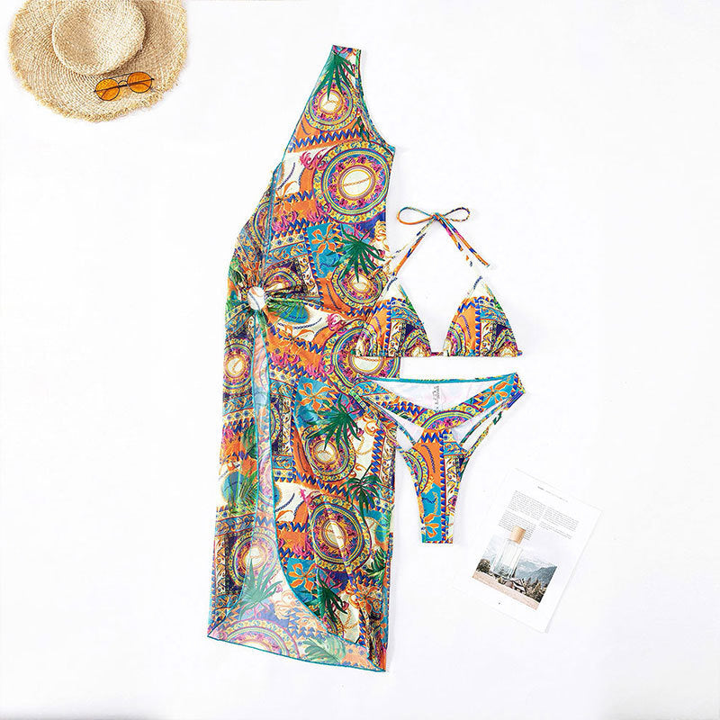 Damen Bikini-Set mit elegantem Wickel-Streifenkleid Echo Archiv