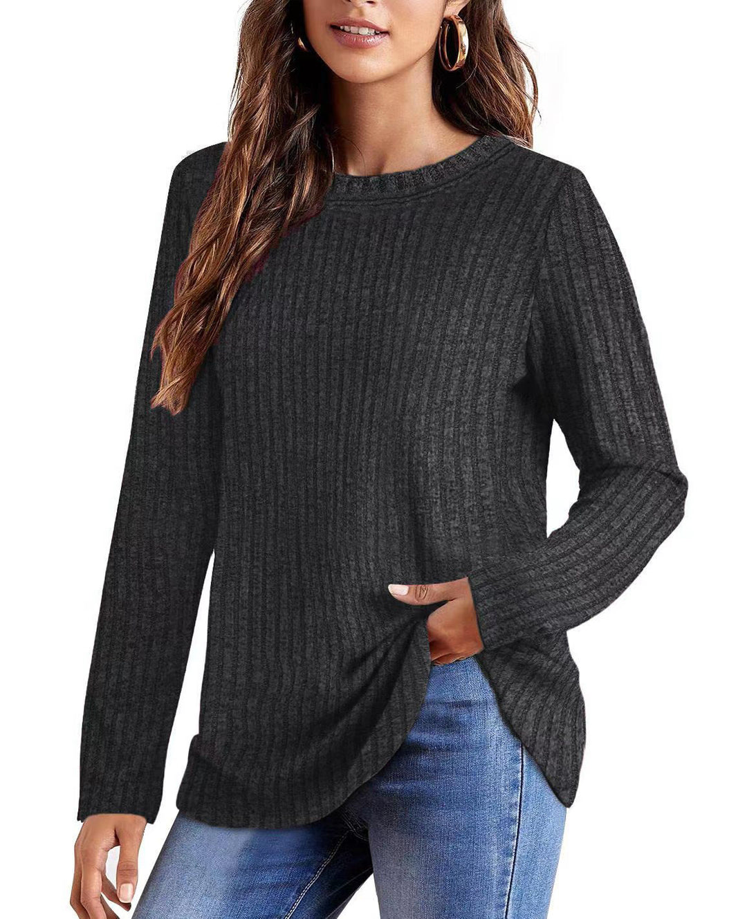 Damen Bequemes Langarmshirt mit Rippstruktur Echo Archiv