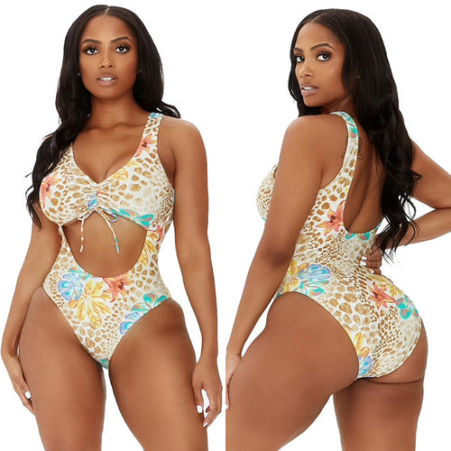 Damen Cut-Out Badeanzug mit floralem Design und verstellbaren Trägern Echo Archiv
