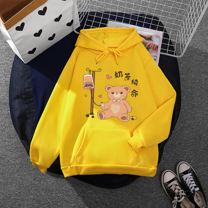 Damen Kapuzenpullover mit minimalistischer Grafik, lockerer Oversize-Passform und Kängurutasche – Auréline