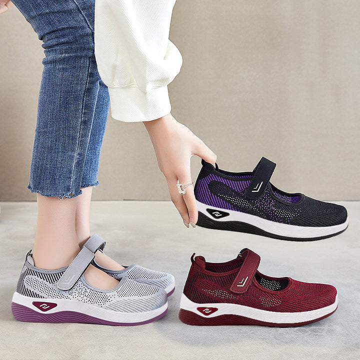 Damen nan atmungsaktiver Strick-Mary-Jane mit verstellbarem Klettriemen, sockenähnlichem Einstieg und dämpfender EVA-Wellenlaufsohle Echo Archiv