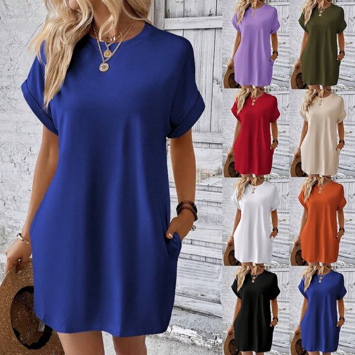Damen Lockeres T-Shirt-Kleid mit praktischen Taschen und lässigem Design Echoarchiv
