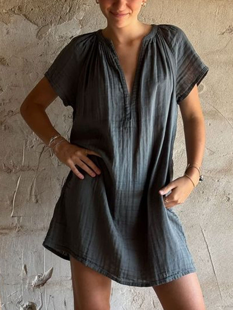 Damen lässiges Tunika-Kleid mit tiefem V-Ausschnitt und Raffung Echo Archiv