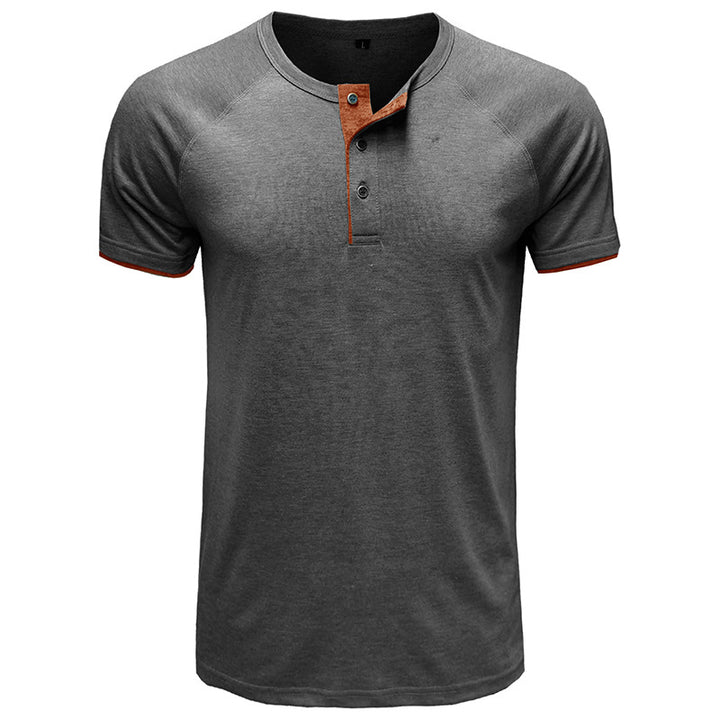 Herren modisches Kurzarm-Henley Shirt mit kontrastierenden Knöpfen und stylischen Details Echoarchiv