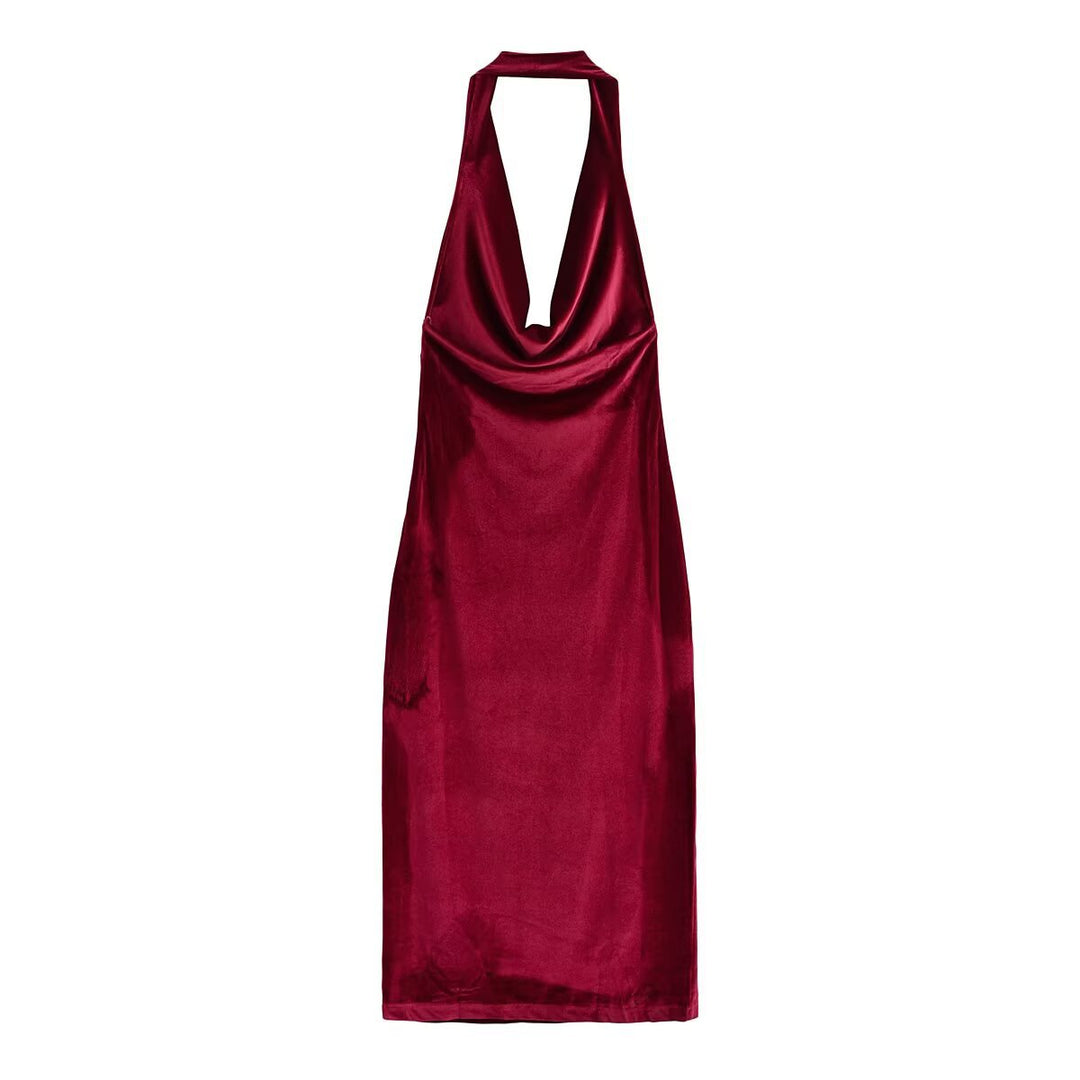 Damen elegantes Maxikleid mit tiefem V-Ausschnitt und fließendem Satin-Finish Echo Archiv