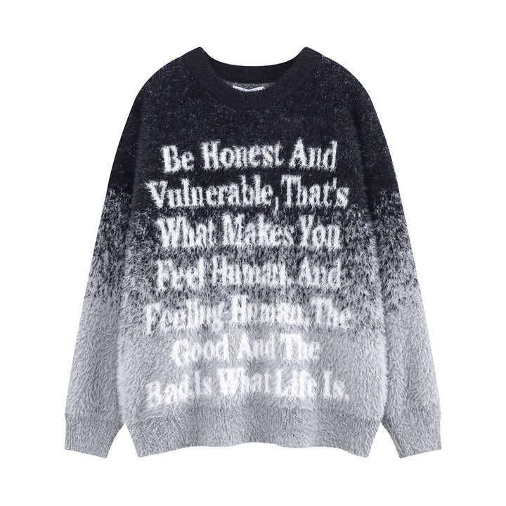 Damen Modischer Grobstrickpullover mit inspirierendem Schriftzug Echoarchiv
