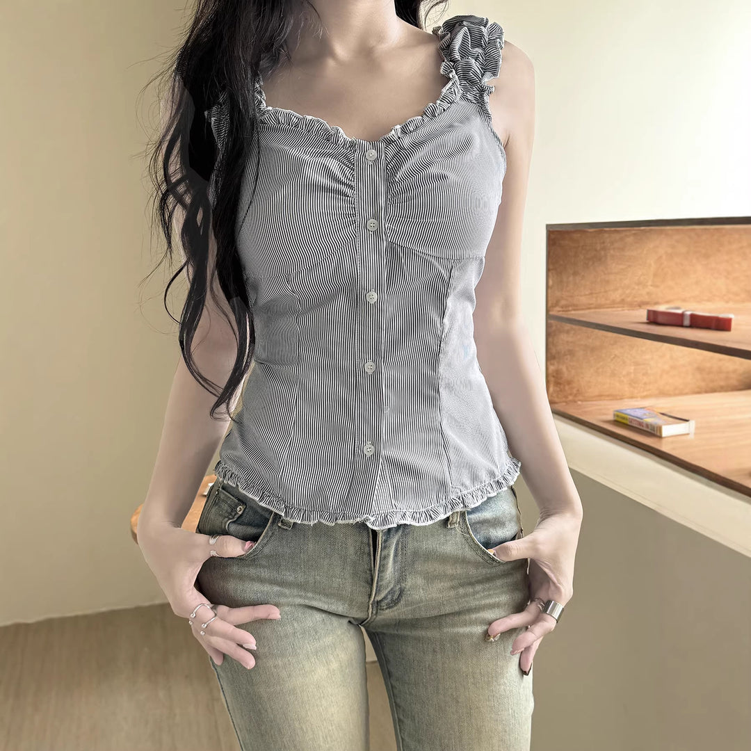 Damen Blusenoberteil mit Rüschendetails und eleganten Streifen Echo Archiv
