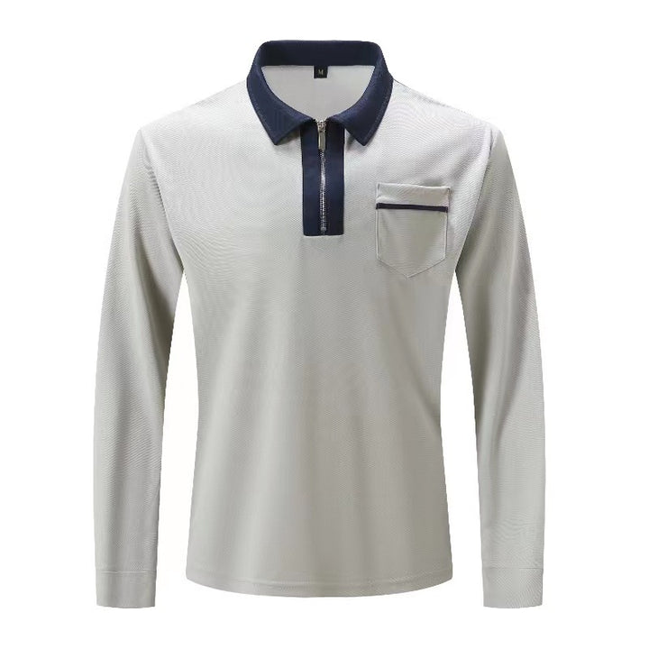 Herren nan elegantes Langarm-Poloshirt mit markantem Stehkragen Metall-Kurzreißverschluss und Brustleistentasche Echo Archiv