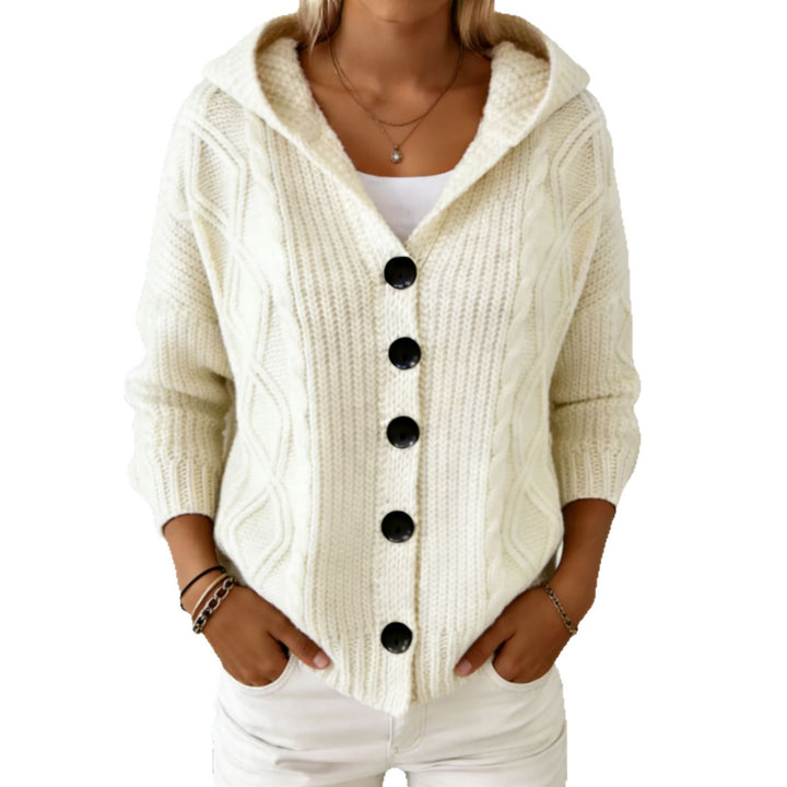 Damen Kapuzen-Cardigan aus grobem Zopfstrick mit Knopfverschluss – Veloura