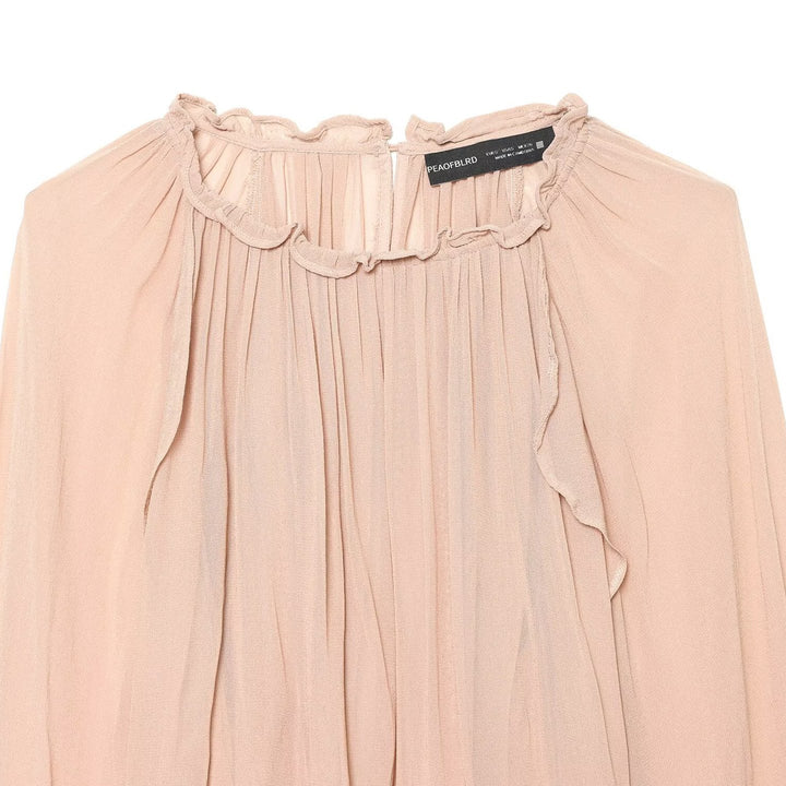 Damen Plissierte Chiffon-Bluse mit Rüschkragen und Ballonärmeln Echoarchiv