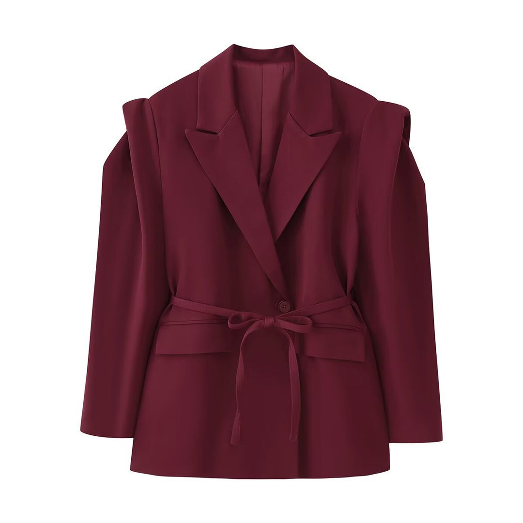 Damen Blazer mit Cut-Out‑Schultern, Taillengürtel und Pattentaschen Echoarchiv
