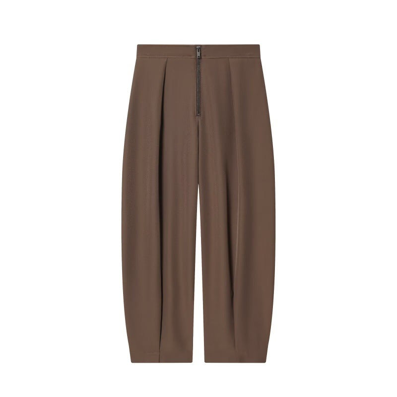 Damen weite Cropped-Hose mit hoher Taille, Kellerfalten und sichtbarem Frontreißverschluss Echo Archiv