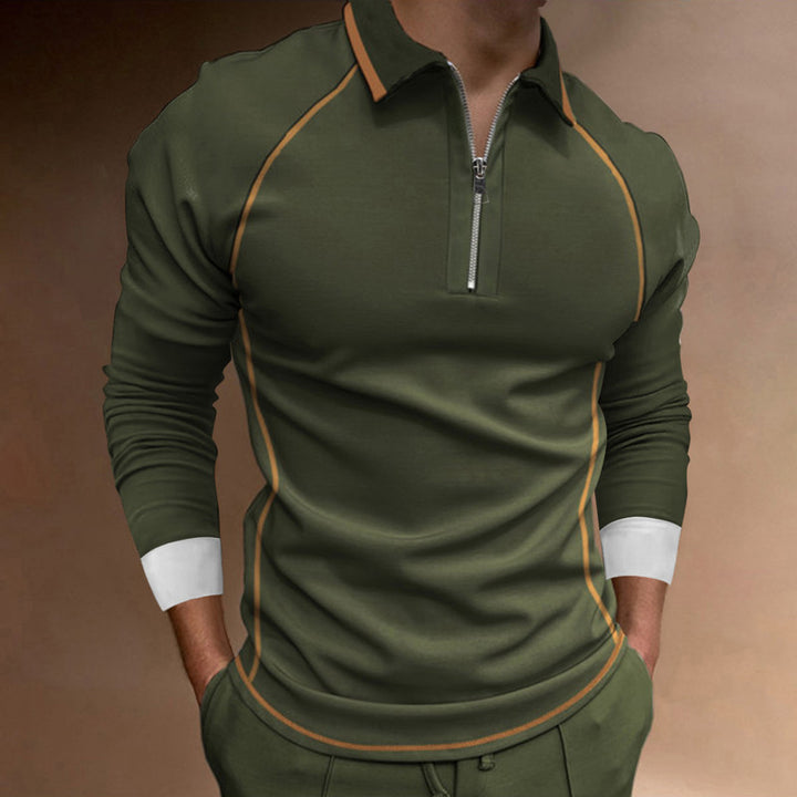 Herren Langarm Poloshirt mit modernem Reißverschluss und sportlichen Akzenten Echoarchiv