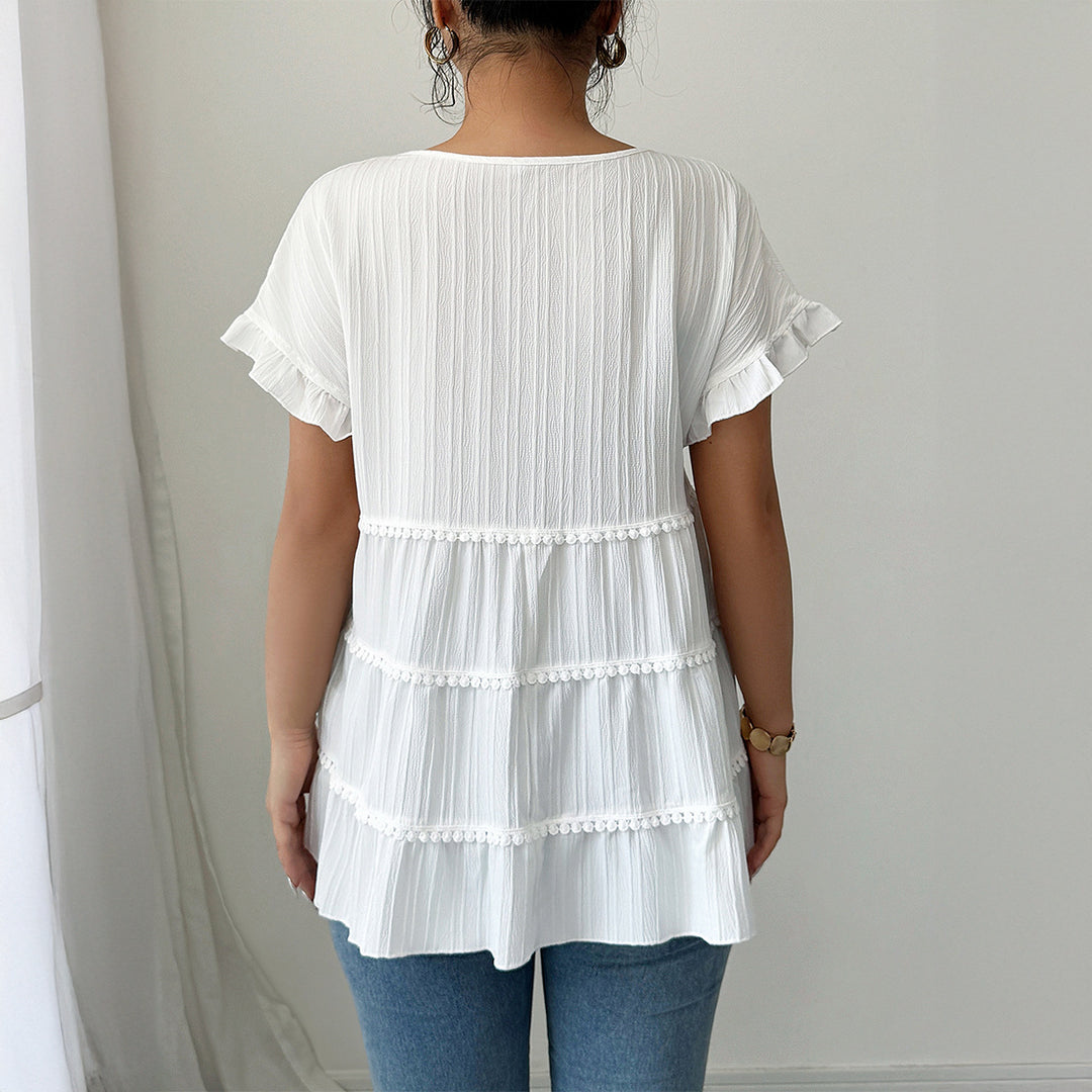 Damen Rüschenshirt mit dekorativen Borteinsätzen Echo Archiv