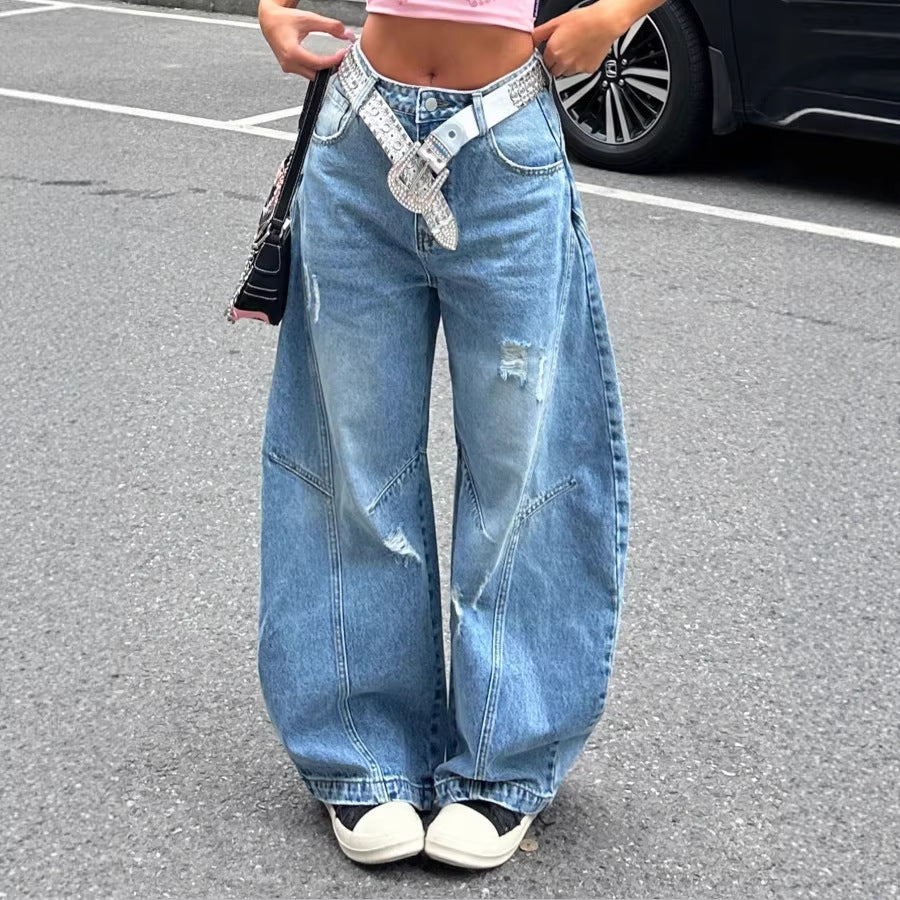 Damen Baggy-Denimhose mit markanten Nahtpaneelen und extra weitem Wide‑Leg Echo Archiv
