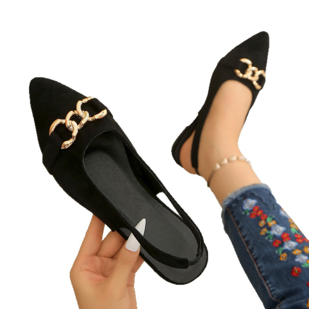 Damen Ballerinas mit Fersenriemen, spitzer Kappe und goldener Kettenverzierung – Lioré