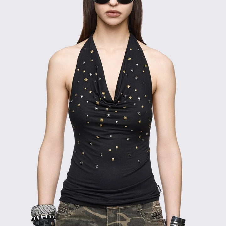 Damen Glamouröses Haltertop mit funkelnden Pailletten Echo Archiv