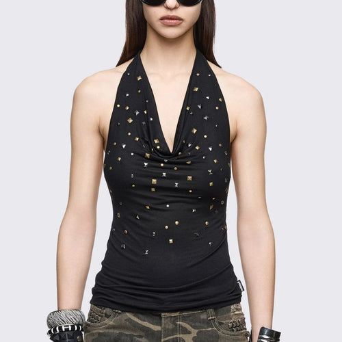 Damen Glamouröses Haltertop mit funkelnden Pailletten Echo Archiv