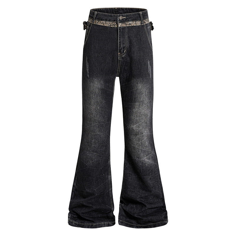 Damen Hochtaillierte Schlagjeans mit verstellbaren Hüftriemen und Vintage‑Waschung Echoarchiv